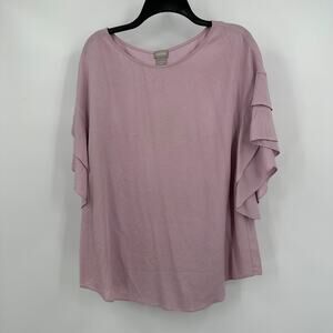 Chicos Womens Size‎ 2 US L Lavender Ruffle Bell Sleeve Boho Artsy Top